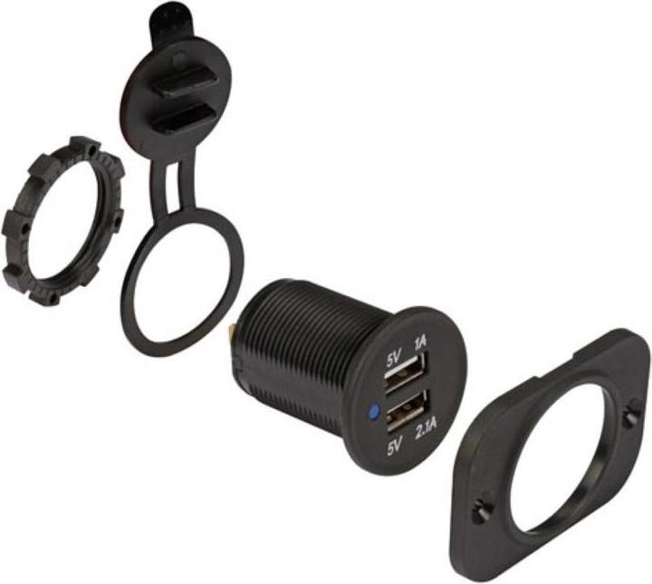 Actual product image Velleman FLUSH MOUNT USB CAR CHARGER (12-24 VDC IN,2 x 5 V OUT)
