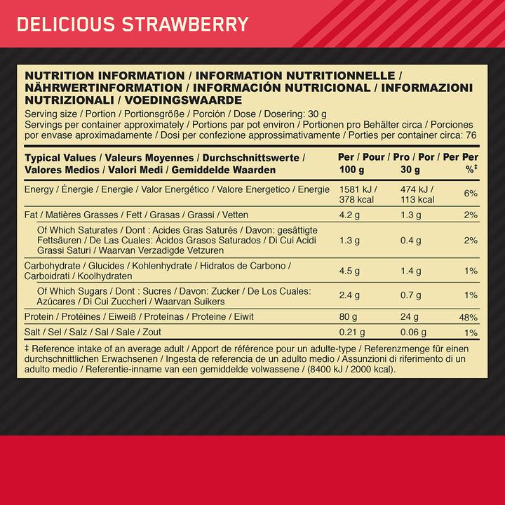 Nährwerte und Zutaten Optimum Nutrition 100 Whey Gold Standard (Erdbeere, 1 Stk., 2280 g)