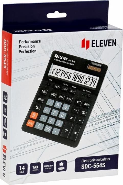 Actual product image Eleven Calculator SDC554S calculator black tabletop 14 places dual power supply (Electrical connection)