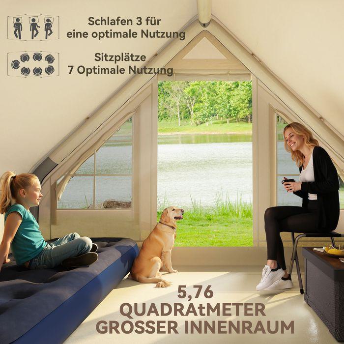 Actual product image Swisshandel24 Aufblasbares Campingzelt Aufblasbares Zelt mit Fenster, Tür für 3 Personen Sand (Inflatable tent, 18 kg, 3 persons)