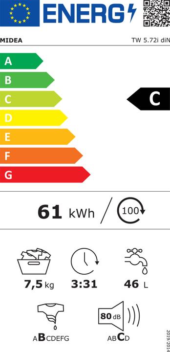 Energie-Label Midea TW 5.72i diN Waschmaschine Freistehend Toplader C (7.50 kg, Oben)