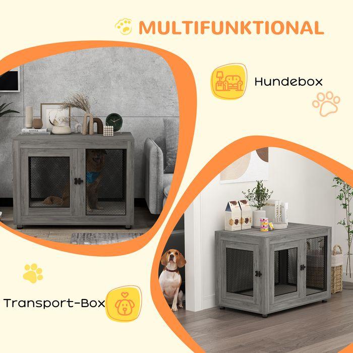 Immagine prodotto Swisshandel24 Hundekäfig für Zuhause, Hundebox mit 2 Türen, Waschbaren Kissen, Grau
