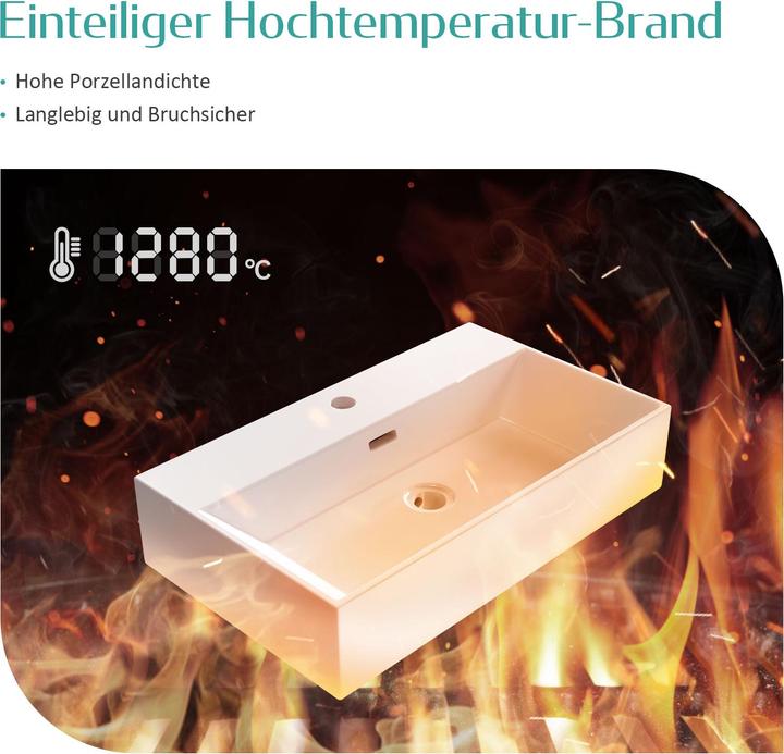 Produktbild Emke Aufsatzwaschbecken Keramik Waschbecken Eckiger Hängewaschbecken Waschtisch, Modernes Design für (360 mm, 600 mm)