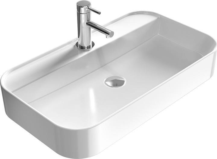 Immagine prodotto Emke Lavabo da appoggio, in ceramica, a parete/da appoggio, bianco lucido, con foro per rubinetto (400 mm, 600 mm)