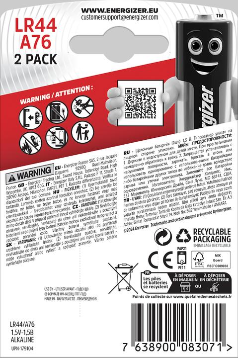 Actual product image Energizer Lr44 A76 (2 pcs., LR44, 150 mAh)