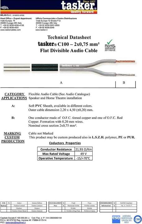 Image du produit Tasker Flat Audio Cable,noir,blindé, 100m, PVC (100 m)
