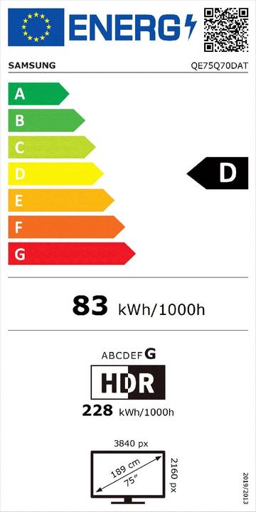 Energy Label Samsung 75" Q70D - 4K QLED TV (75", Q70D, QLED, 4K, 2024)
