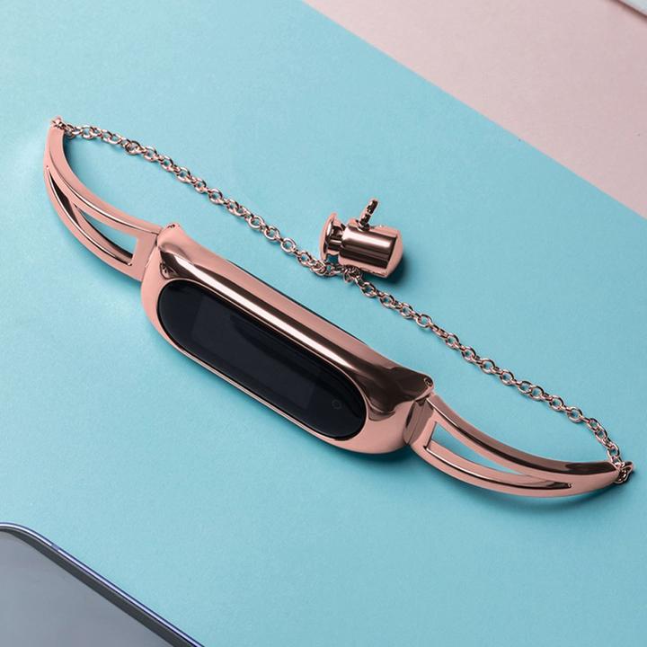 Actual product image Hurtel Replacement metal band bracelet strap for Xiaomi Mi Band 6 / 5 / 4 / 3 pink (Stainless steel)