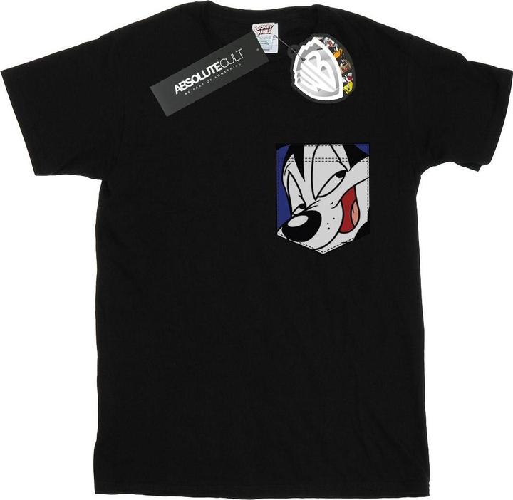 Actual product image Looney Tunes Womens/Ladies Pepe Le Pew Face Faux Pocket Cotton Boyfriend T-Shirt (M)