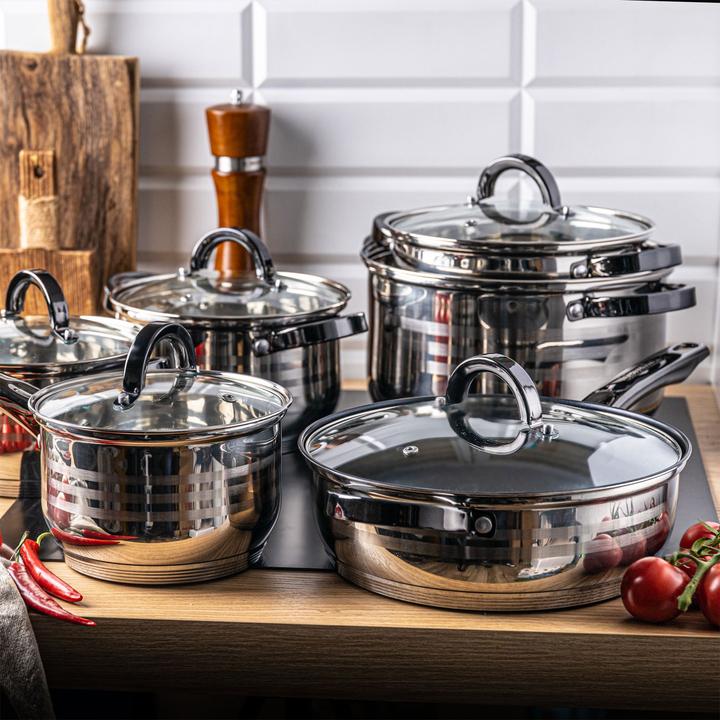 Immagine prodotto Klausberg Elegante set di pentole in acciaio inox con coperchio in vetro, 6 pezzi (Pentola, Acciaio inossidabile)