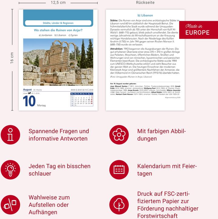 Immagine prodotto Harenberg Allgemeinbildung Tagesabreisskalender 2026 - Das tägliche Wissens-Quiz (Copertina morbida, Tedesco)