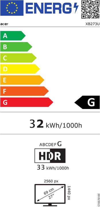 Energie-Label Acer Predator XB273UGS (2560 x 1440 Pixel, 27")