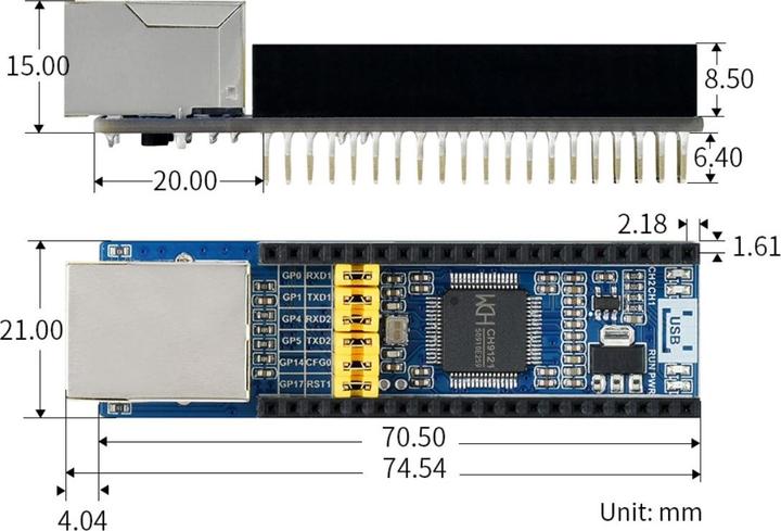 Image du produit WaveShare Convertisseur Ethernet vers UART pour Raspberry Pi Pico