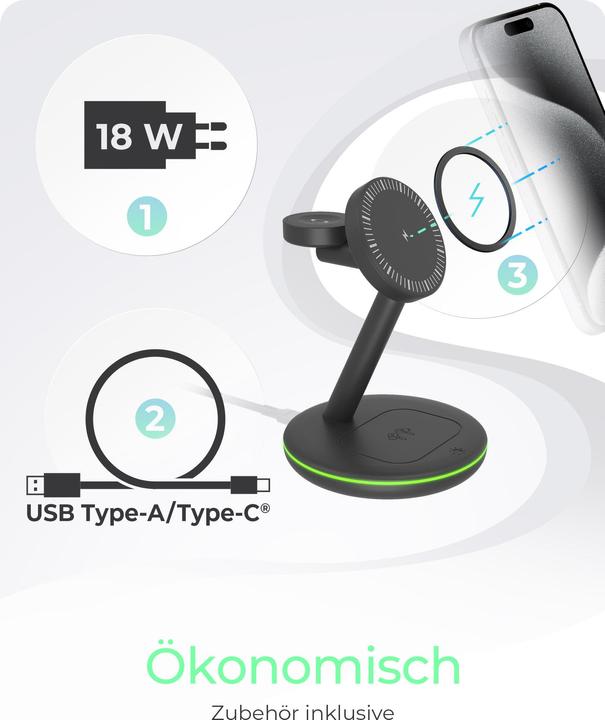 Actual product image Icy Box Inductive/magnetic charging station f. Smartphone/watch/near headphones (15 W)