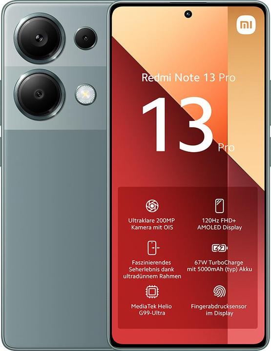 Actual product image Xiaomi Redmi Note 13 Pro (256 GB, Forest Green, 6.67", Hybrid Dual SIM, 200 Mpx, 4G)