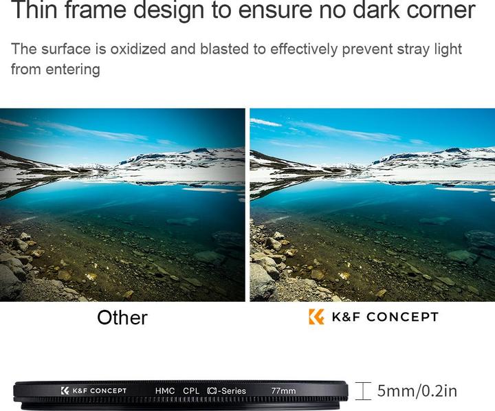 Immagine prodotto K&F Concept Filtro polarizzatore circolare 52MM Ultra-Slim 18 Rivestimenti multistrato (Serie C) (52 mm, Filtri polarizzanti)