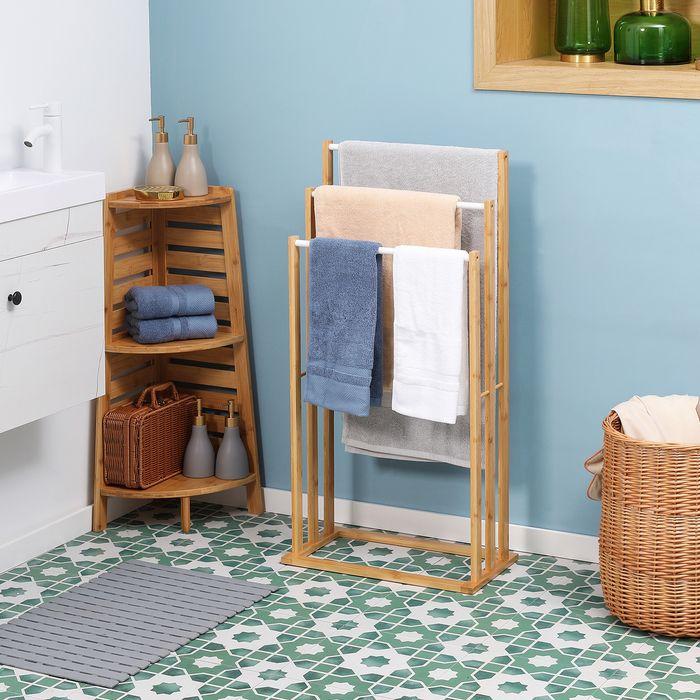 Image du produit Swisshandel24 Porte-serviettes Porte-serviettes sur pied avec 3 tringles Porte-serviettes de bain sans perçage