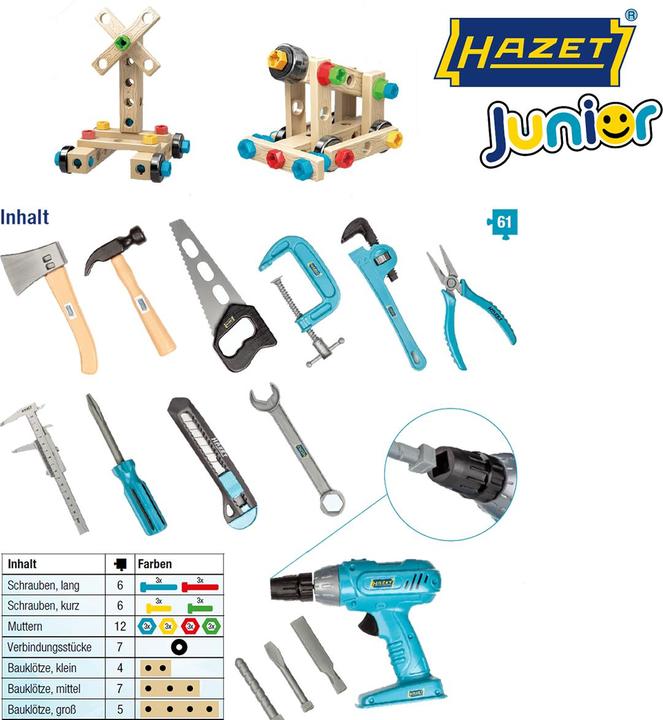 Immagine prodotto HAZET Giocattoli per bambini serie di utensili JUNIORTOOL1 ∙ Numero utensili: 61