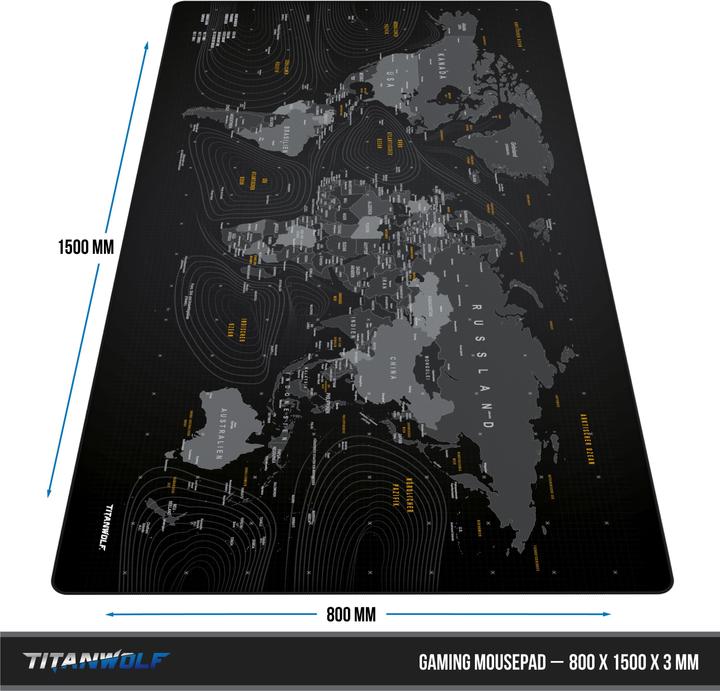 Actual product image Titanwolf Gaming mouse pad, XXXL 1500 x 800 x 3 mm mouse mat extra large / washable, world map (XXL)