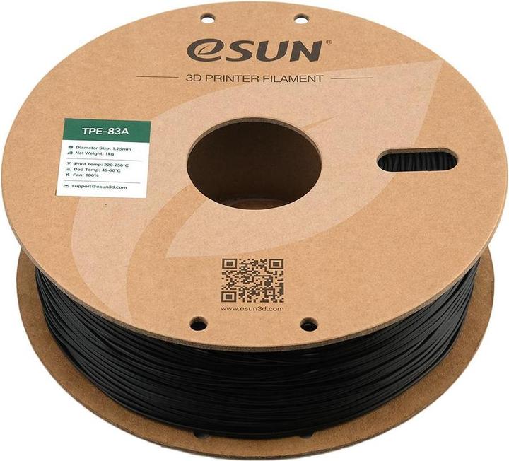 Image du produit eSUN TPE-83A eLastic Noir Filament flexible 1.75mm 1Kg (TPE, 1.75 mm, 1000 g, Noir)
