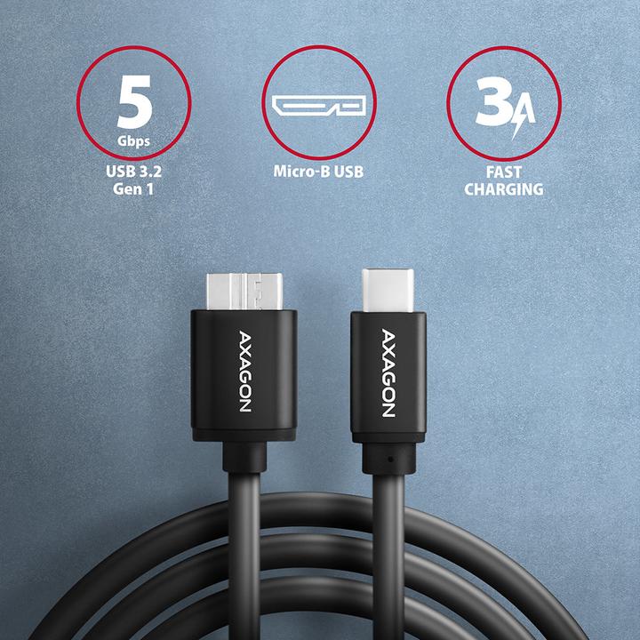 Actual product image Axagon BUMM3-CM10AB Cable Micro-B USB to USB-C 3.2 Gen 1 (1 m, USB 3.2 Gen 1)