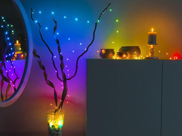 Produktbild Luminea RGB-LED-Lichterdraht mit Musik-Steuerung, WLAN und App, USB, 10 m (10 m)