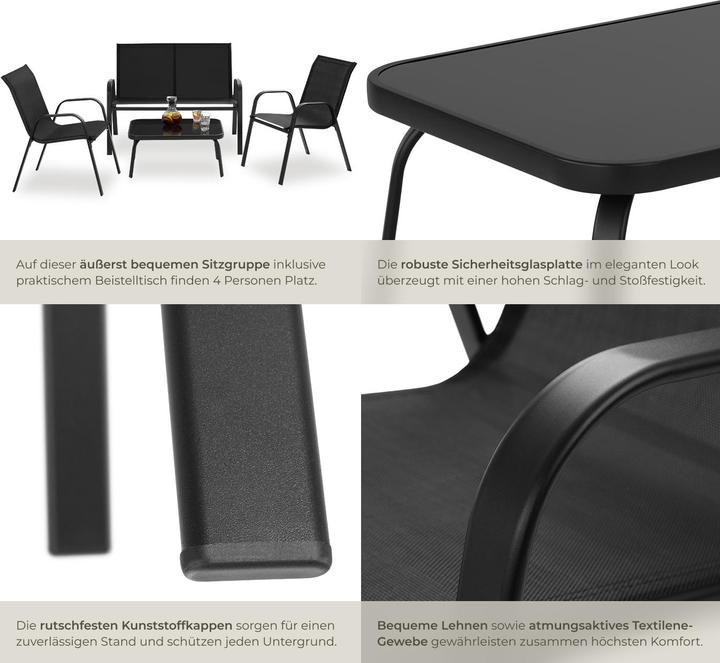 Produktbild tectake Sitzgruppe Nora für 4 Personen, Textilene-Gewebe (111 cm)