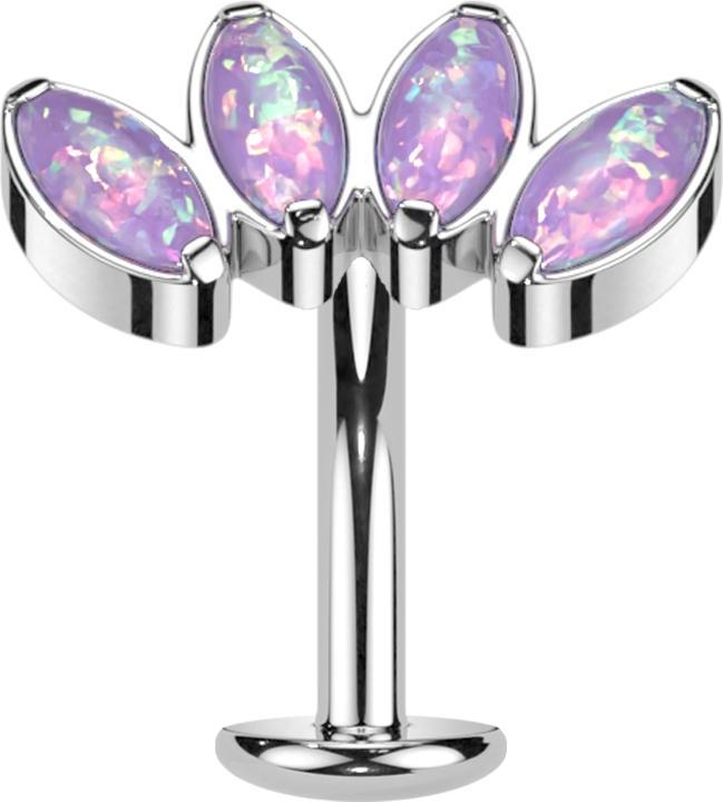 Produktbild Star Piercing Threadless Labret-Stab Banane silber Fächer mit vier Opale violett (Titan G23)