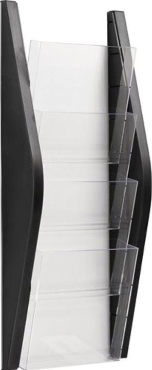 Actual product image Helit Wall brochure holder, DIN A5 portrait, 4 compartments, black Side parts made of coloured PP (A5, Cheer)