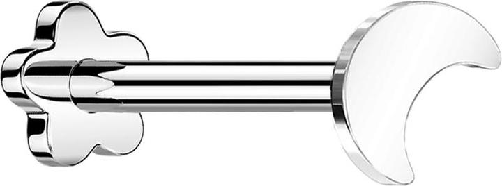 Star Piercing Micro Threadless Labret Blume silber Mond (Titan G23, ohne Messing)