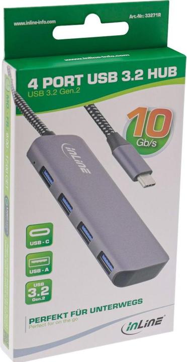 Actual product image InLine USB 3.2 Hub Type-C to 4x A 10Gb/s metal housing grey (USB-C, 4 Ports)