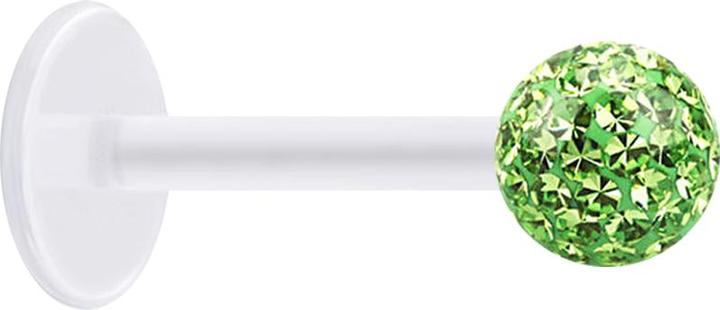 Star Piercing Micro Labret transparent mit Kristallkugel hellgrün und Epoxy Schutzschicht (ohne Messing, Chirurgenstahl 316L, Bioflex)