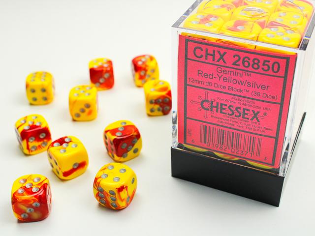 Produktbild Chessex Gemini® 12mm d6 Red-Yellow/silver Dice Block (36 dice)