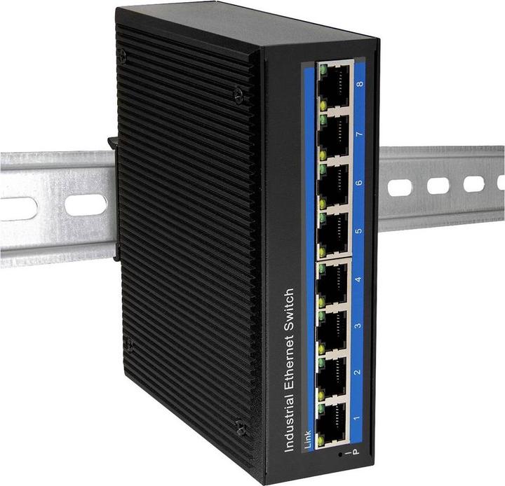 Actual product image LogiLink NS203 Industrial Gigabit Ethernet Switch 8-Port 10/100/1000 Mbps DIN Rail Mounting (8 Ports)