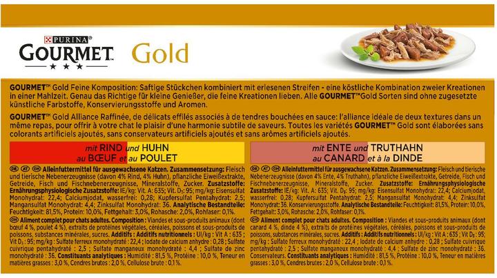 Valeurs nutritives et ingrédients Gourmet Compositions fines (Adulte, 4 pcs, 85 g)
