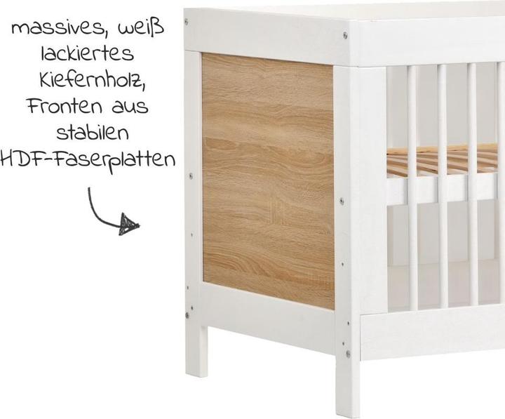 Produktbild jonka Gitterbetten Babybett und Kinderbett Erwin mit 3-fach (140 x 70 cm)