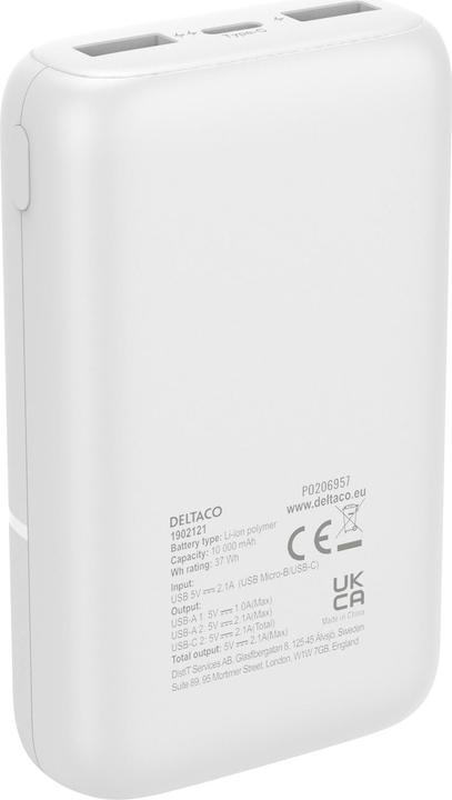 Actual product image Deltaco Powerbank 10,000 mAh, 2x USB-A, 1x USB-C (10 mAh)