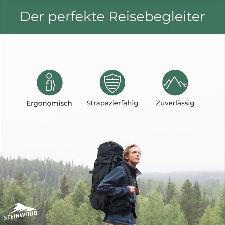 Produktbild Steinwood Trekkingrucksack 70L, Wanderrucksack, wasserabweisend mit Regenhülle (70 l)