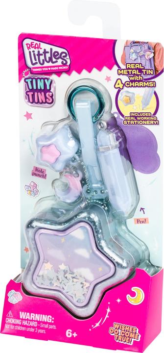 Actual product image Linex Real Littles Tiny Tins, Real Metal Tin With 4 Charms, Includes Real Working Stationery (30496)