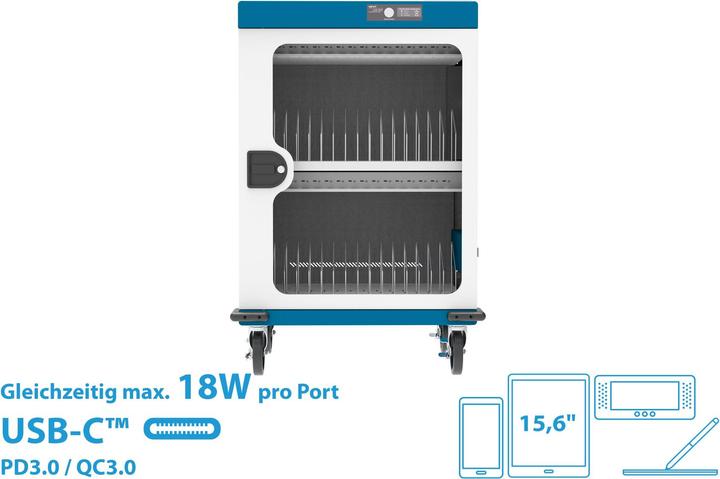 Actual product image Good Connections GC charging trolley for 32 devices, USB-C, 18W per port, PD 3.0, QC 3.0, white/blue (700 W)
