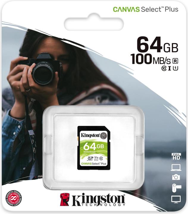 Actual product image Kingston Canvas Select Plus (64 GB, SDXC, U3, UHS-I)
