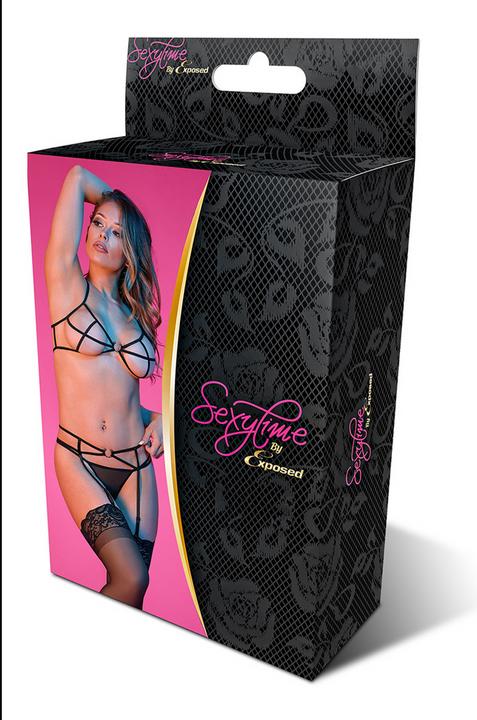 Actual product image Magic Silk Strappy Bra, Garter & G-Set w/ Rings - L/X (L, XL)