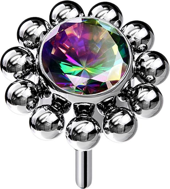 Star Piercing Threadless silber Kugelblume Kristall dunkel multicolor (Titan G23, ohne Messing)