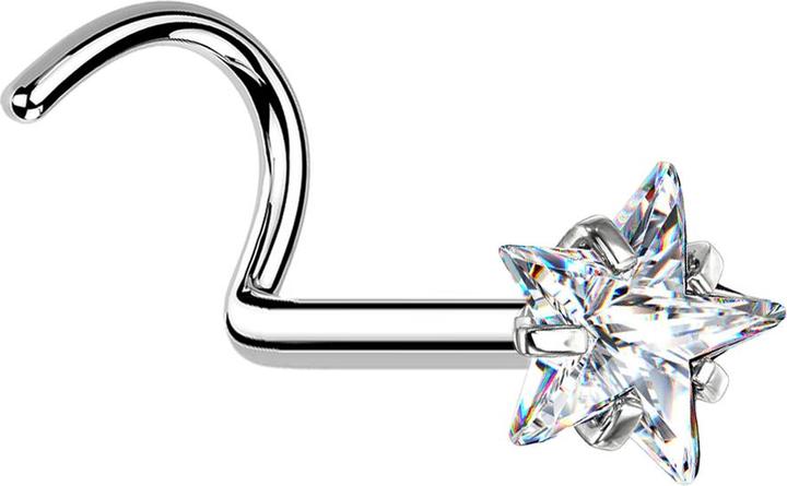 Star Piercing Nasenstecker gebogen silber Kristallstern silber gefasst (ohne Messing, Chirurgenstahl 316L)