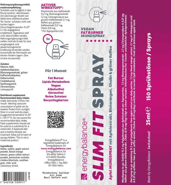 Nährwerte und Zutaten Energybalance Selen & Doppel C Mundspray (1 Stück, Spray)