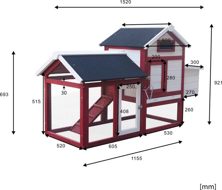 Produktbild Wiltec Hühnerstall 1520x520x920mm Freilauf Tannenholz Hühnerhaus Kotwanne Huhn
