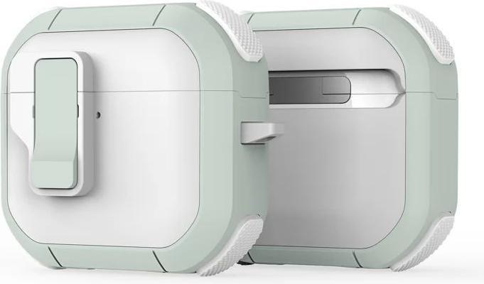 Actual product image Dux Ducis Headphone case - AirPods 4 PECP Series PC+TPU Cover with Hook White Green (Charging case cover)