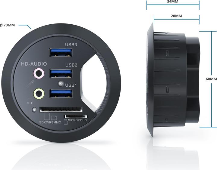 Actual product image CSL USB 3.0 Desktop Hub with Card Reader (USB-A, 7 Ports)