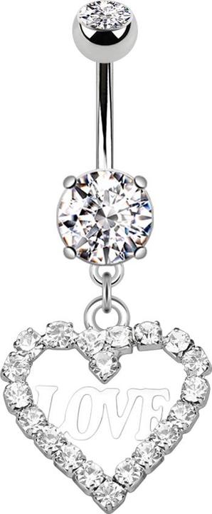 Immagine prodotto Hollywood Body Jewelry Banana d'argento con due sfere di cristallo ciondolo d'argento cuore di cristallo Amore (Acciaio chirurgico 316L/ottone)