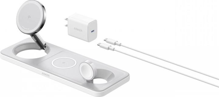 Image du produit Anker Chargeur magnétique sans fil MagGo 15W, 3-en-1 pad, blanc, UE Plug (25 W)